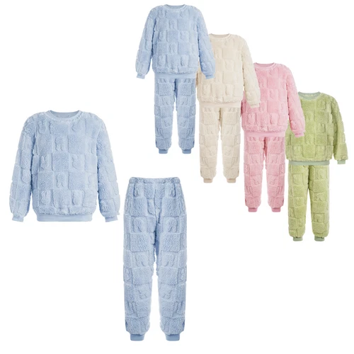 Kids Childrens Warm Fleece Pyjamas Set For Girls Boys Sleepwear 2 Pieces Sets - Bild 2 von 56