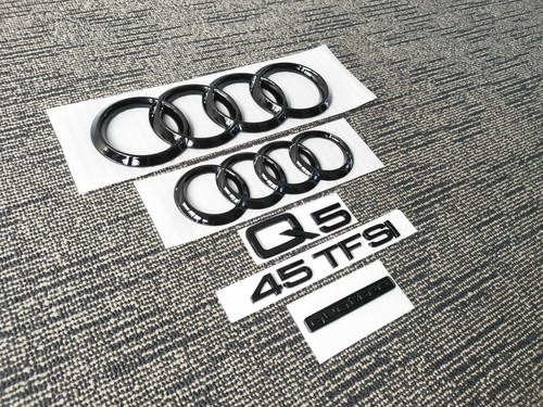 Gloss Black OEM Style Set Front Rear Trunk Badge Audi Q5 45TFSI Quattro 2021- - Picture 4 of 10