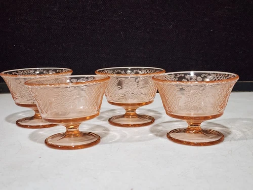 SET OF 4- Footed SHERBET Dishes - NORMANDIE PINK - Depression Glass by FEDERAL