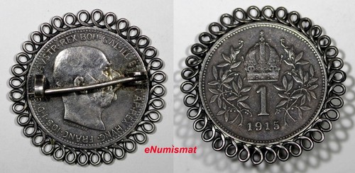 Österreich Franz Joseph I Silber 1915 1 Corona Anstecknadel Brosche KM# 2820 (11 285)