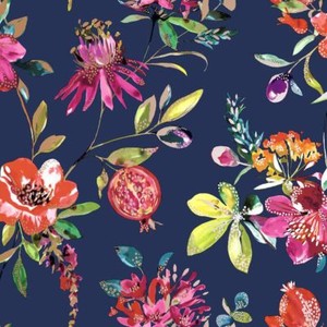 Floral Flowers Wallpaper Metallic Navy Gold Botanical ...