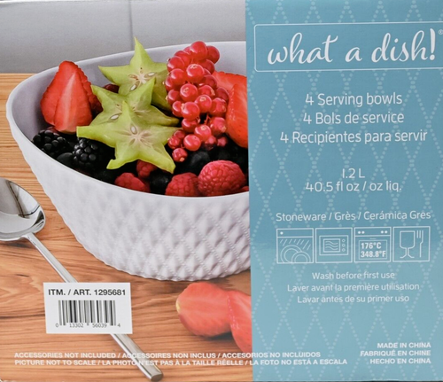 Overandback What A Dish 4-piece Serving Bowl Set Stoneware Plates Microwave Safe - Picture 2 of 4
