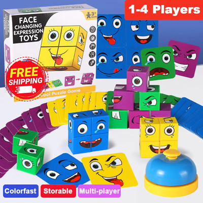 Wooden Face Changing Magic Cube Game, Expression Puzzle Building Blocks Pattern