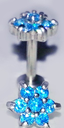 16g PINK or AQUA GEM FLOWER Cartilage Tragus Triple Forward Helix Earring Stud - Foto 3 di 5