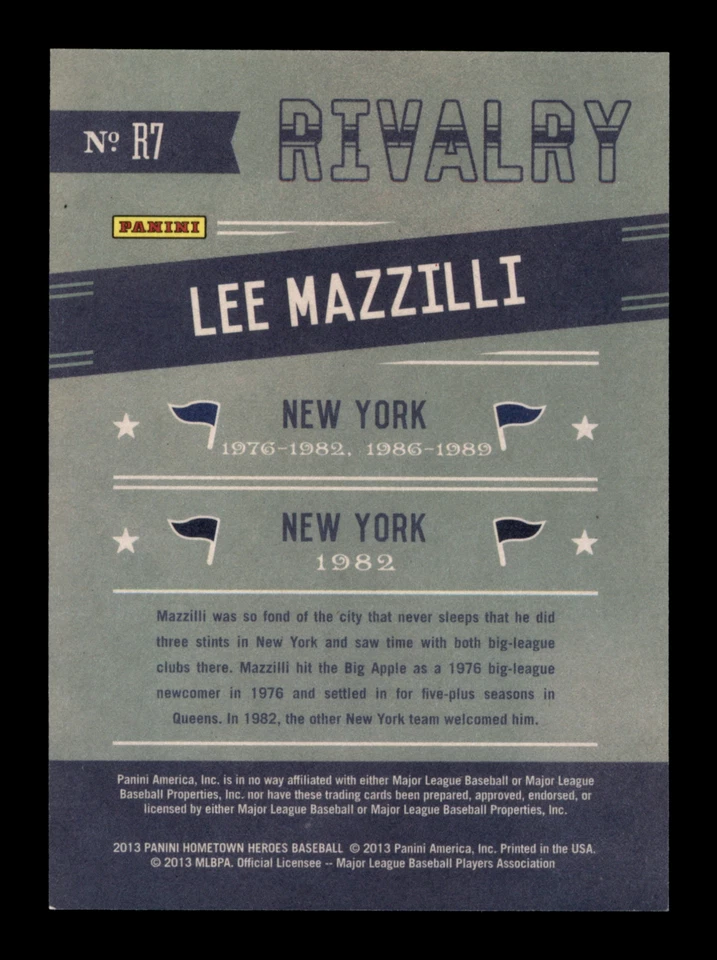 2013 Panini Hometown Heroes Rivalry #R7 Lee Mazzilli - Image 2 of 2