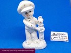 12cm tall white ceramic boy with squirrel, kitsch vintage ornament, Figurine