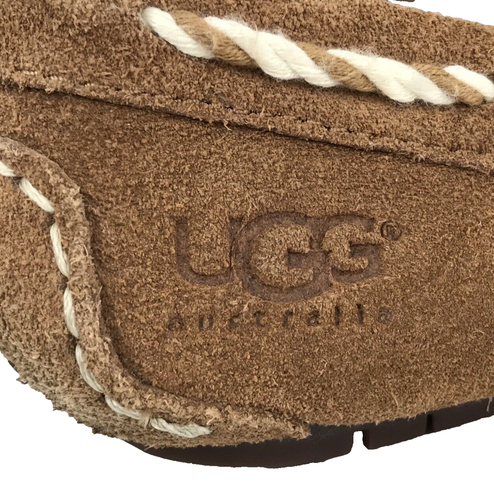 UGG Moccasin Loafer Slippers Womens 7 Chestnut Brown Genoa Suede Leather Slip On - Picture 10 of 13