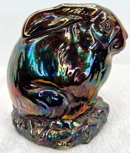 Fenton Large Amethyst Carnival Glass Rabbit #5174 CN Figurine