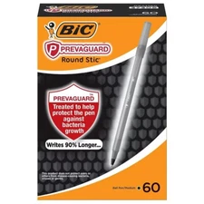 BIC PrevaGuard Round Stic Ballpoint Pens Medium Point 1.0 mm Black 60-Count