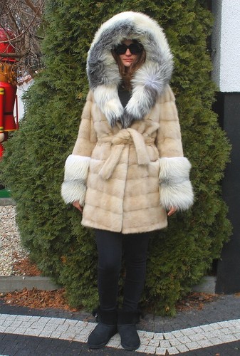 Cappotto di pelliccia di visone 100% vero ranch con cappuccio abbigliamento trincea moda M - Foto 6 di 16