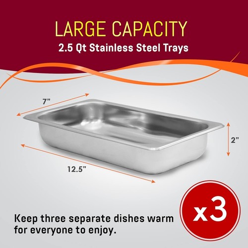 Versatile 3 Tray Food Warmer with Clear Lids - Stainless Steel - 7.5 Qt Capacity - Picture 5 of 10