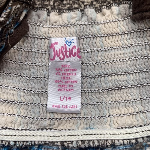 justice girls large (14) sleeveless check tank top brown blue tinsel - Picture 2 of 4