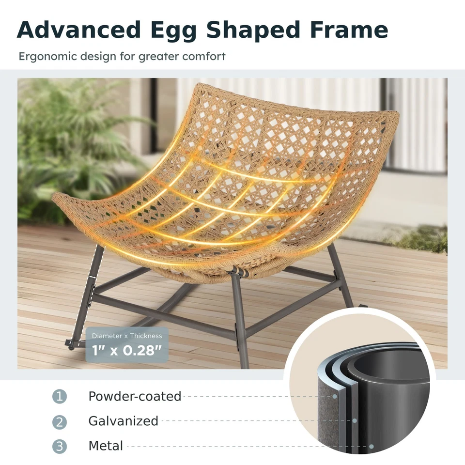 Cadeira de balanço moderna de vime Papasan Egg cadeira ao ar livre com apoio para os pés para pátio - Imagem 3 de 4
