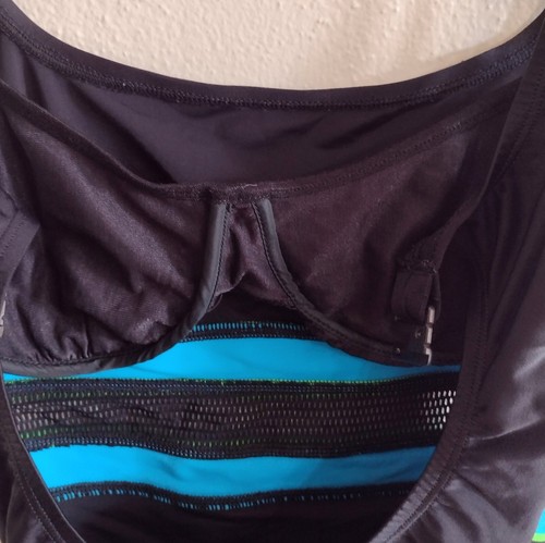 Vintage 90s Speedo One Piece Black Swimsuit Mesh Stripe Built In Bra Size 10 - Picture 5 of 10