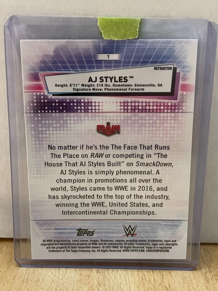 2021 Topps Chrome WWE Wrestling Refractor #1 AJ Styles - Image 2 of 2