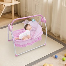 Pink Baby Bed Intelligent Electric Baby Crib Foldable Automatic Rocking Chair US