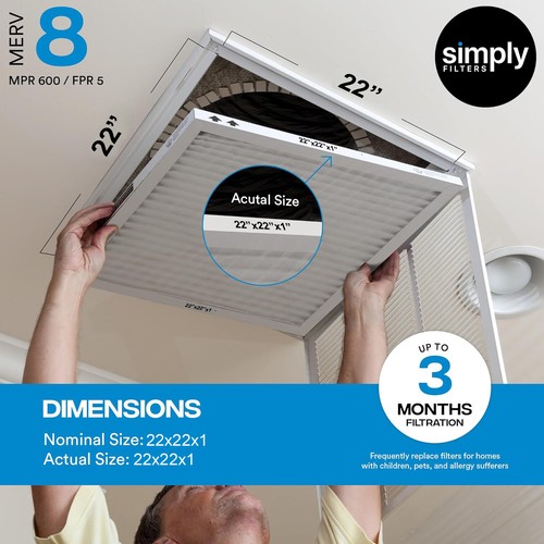 Simply Filters 22x22x1 MERV 8, MPR 600, AC Furnace HVAC Air Filter - Picture 2 of 56