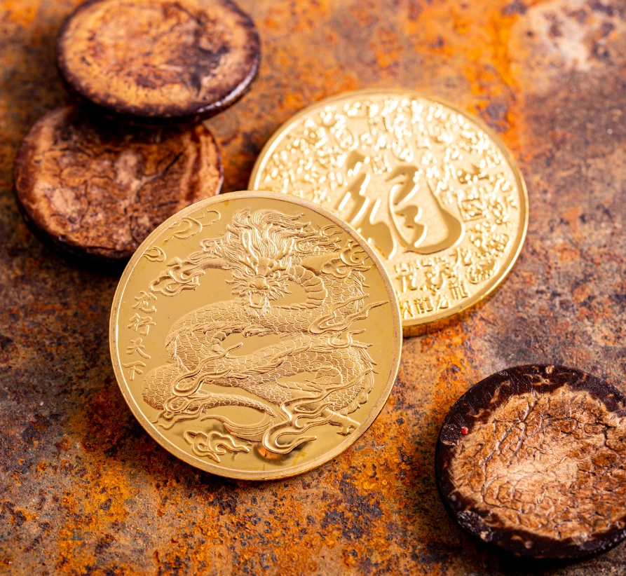 Glücksmünze Drache 40mm 24 K Vergoldet ø 40 mm Glück Wohlstand - Bild 2 von 2