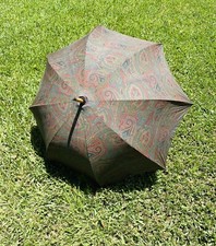 ETRO Fashion Luxury, Italy, Paisley Pattern Cotton Umbrella Wood Grip, See Desc