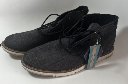 Toms Mens Size 10 Navi Hi Top Crosshatch Denim Chukka Boots Ankle Shoes 10014349 - Picture 1 of 4