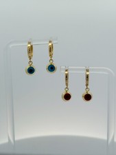 14k Solid Gold Evil Eye Dangle Hoop Huggie Earrings - For Women - Made in Italy