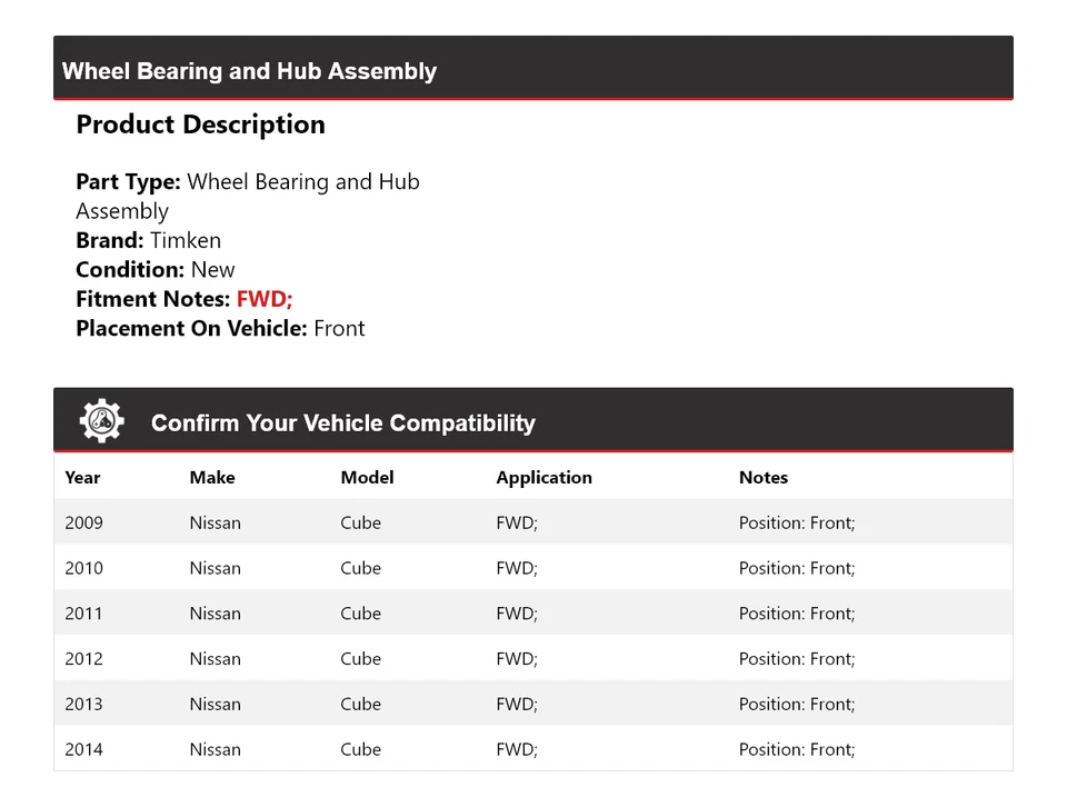 Para 2009-2014 Nissan Cube FWD rolamento de roda e conjunto de cubo dianteiro Timken 2010 - Imagem 2 de 4