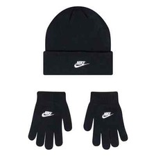 Nike Black/White Kid's Unisex Futura Beanie/Glove Set (9A2961-023) Size 8/20 NWT