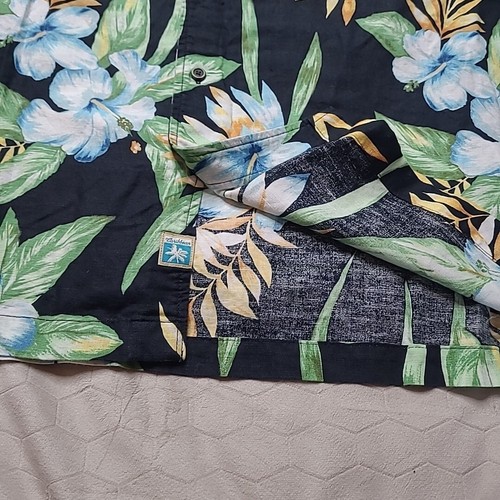 Karibik Leinenmischung Hawaiihemd Blumenmuster schwarz Knopfleiste Herren XL - Bild 7 von 12