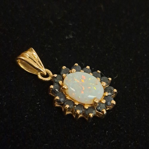Vintage 14K Yellow Gold Sapphire & Opal Pendant | Charm | RD - Gorgeous - Picture 2 of 16