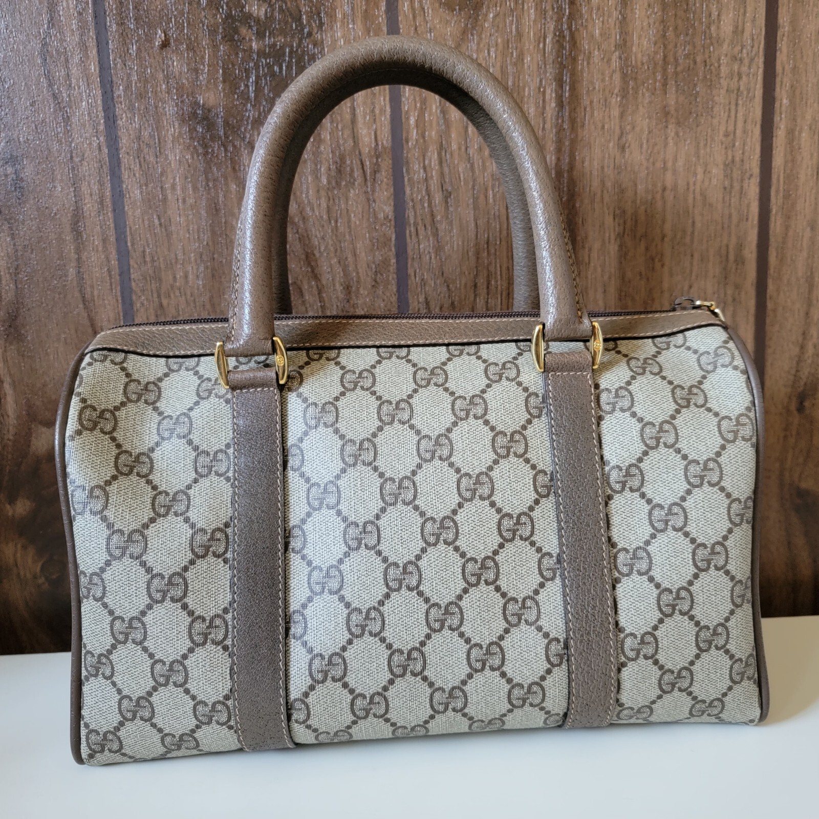 Vintage 70s Gucci GG Web Monogram Leather Speedy Boston Bag