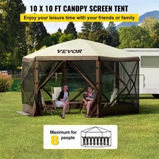 VEVOR Camping Gazebo Tent, 6 Sided Pop-up Canopy Screen Tent For 8 Person Campin