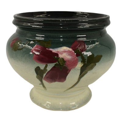 Weller Eocean 1898-1918 Vintage Art Pottery Red Floral Gray Ceramic Jardiniere