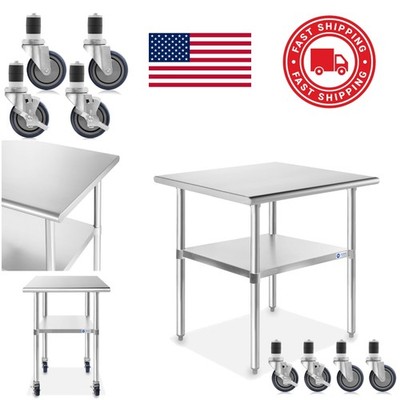 Stainless Steel Prep Table 30 Inch Long with Under Shelf and Locking Wheels