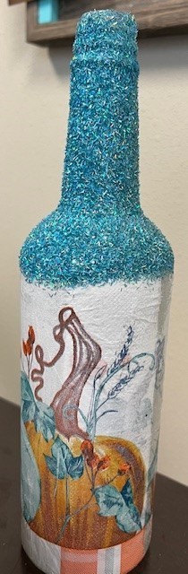 Decorated/Handmade Wine Bottle Glitter Pumpkin, Home Decor