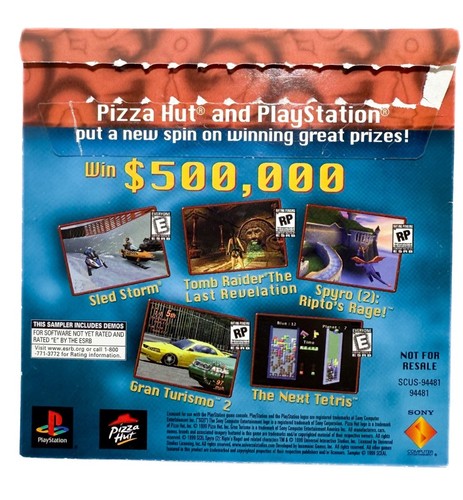 TESTED 1999 Original Sony Playstation PS1 Pizza Hut Promo/Demo Disc 2 Two Spyro - Picture 2 of 3