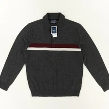 Club Room Merino Wool Collared Sweater Charcoal Men's M