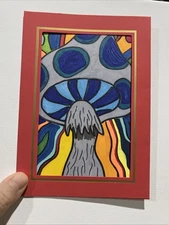 Abstract Mushroom original,miniature Painting,small,mini,