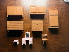 Kitchen Dollhouse Furniture Stove Fridge Cabinets Dresser Vintage Modern 1970s