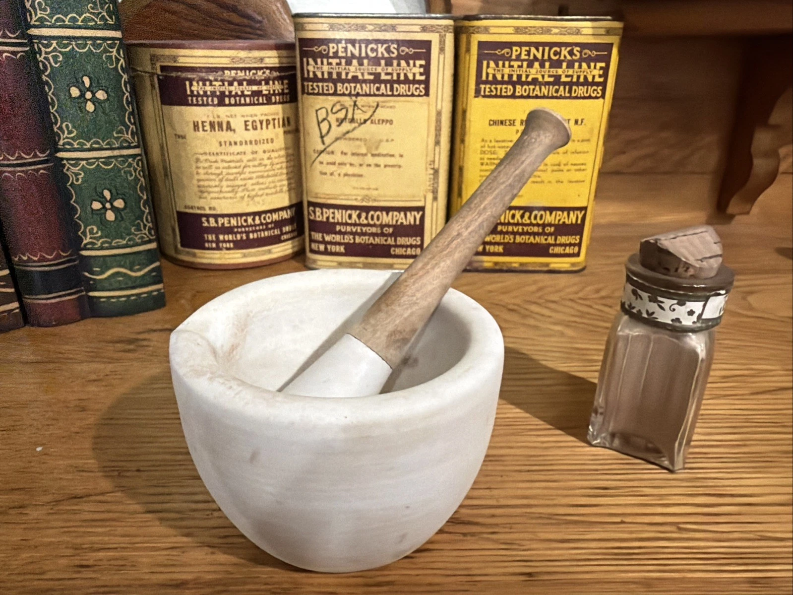 Antique Apothecary Stone Mortar & Pestle Thomas Maddock Sons Pharmacy Medicine