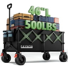 46"L Collapsible Foldable Extended Wagon 500LB 280L Heavy Duty Folding Cart Blac