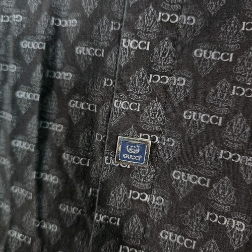 Vtg Gucci Chemise Shirt Women M Monogram Old Money Slim All Over Print GG Knight - Picture 4 of 11