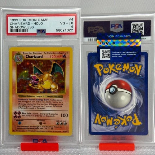 1999 POKEMON BASE SET SHADOWLESS CHARIZARD HOLO #4/102 PSA 4 EBAY AUTHENTICATED