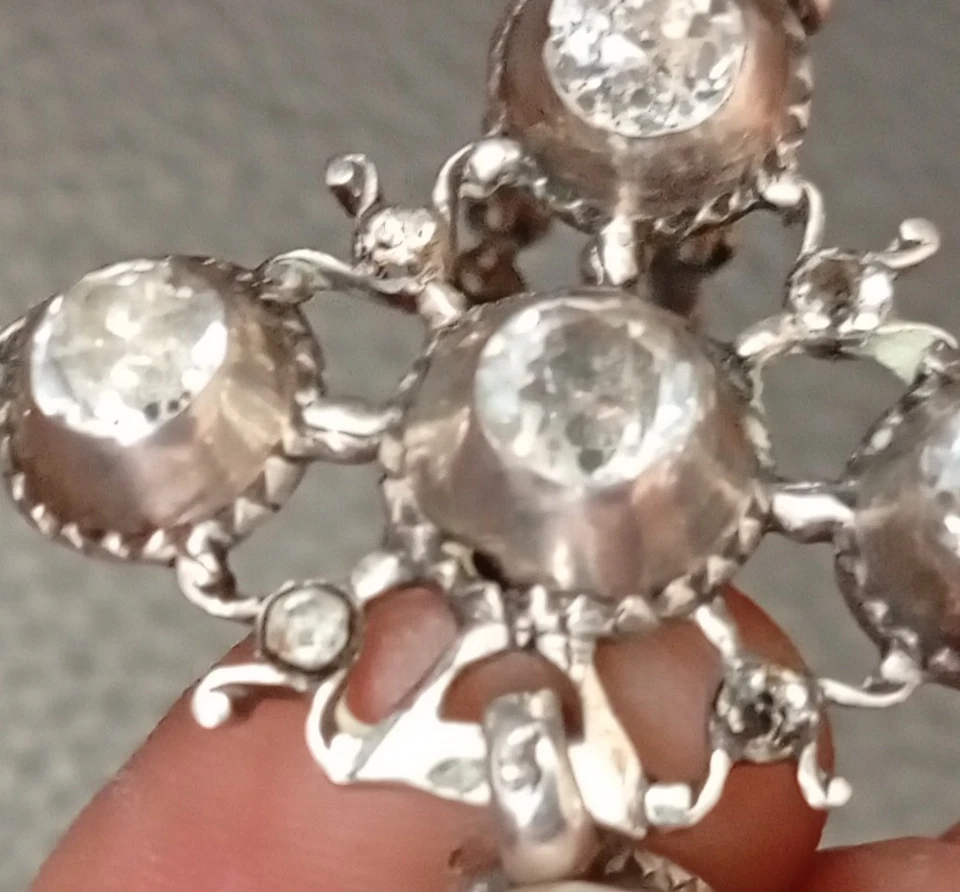 Ancien Croix Normande Saint Lô Chaîne Pierre du Rhin Argent Massif Poinçons - Photo 4/4