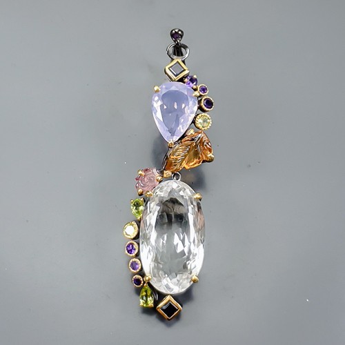 NEW Jewellery 50ct+ Natural Quartz Pendant 925 Sterling Silver /NP45985 - Picture 1 of 8