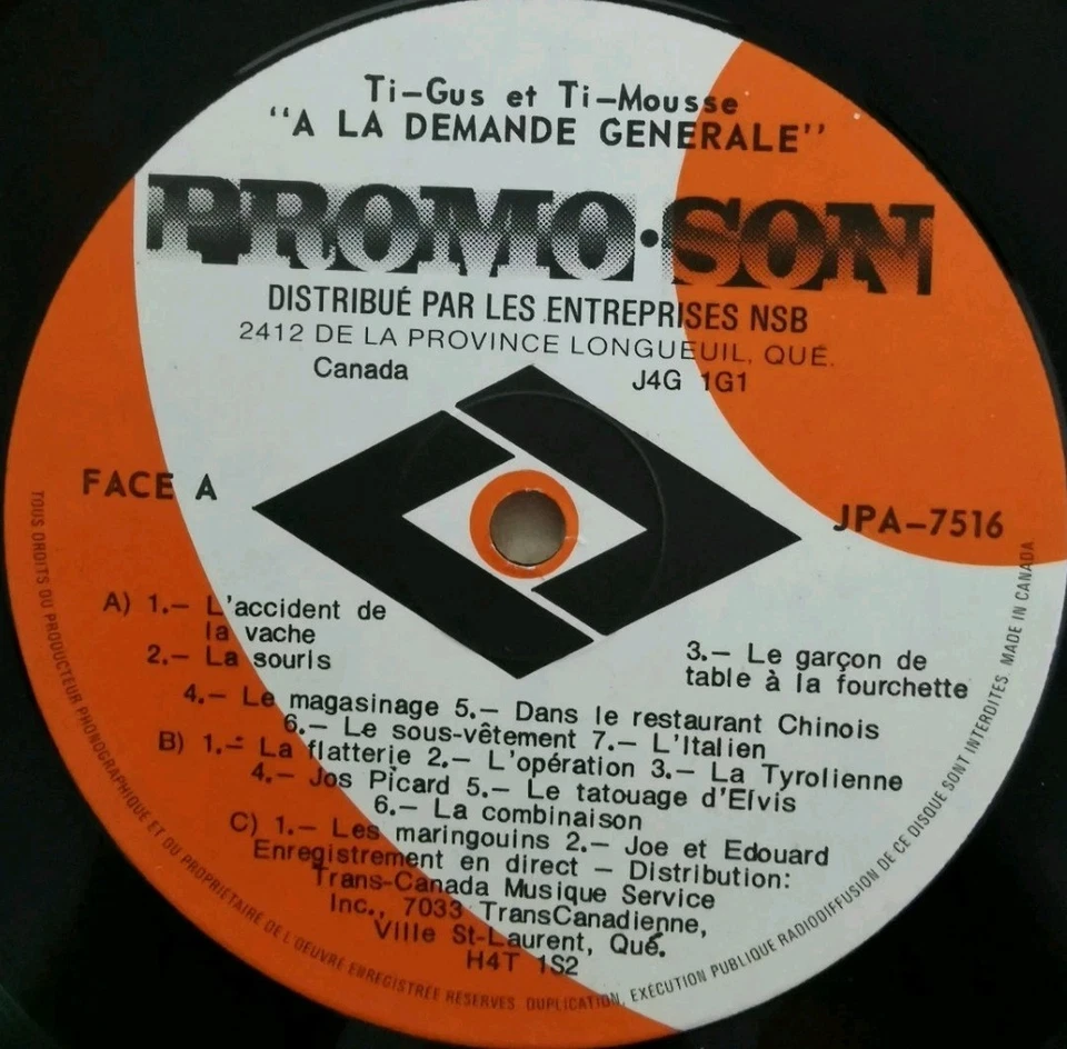 Vinyl LP Ti-Gus Et Ti-Mousse ‎– A La Demande Generale VG JPA-7516 Canada Comedy - Image 3 of 4