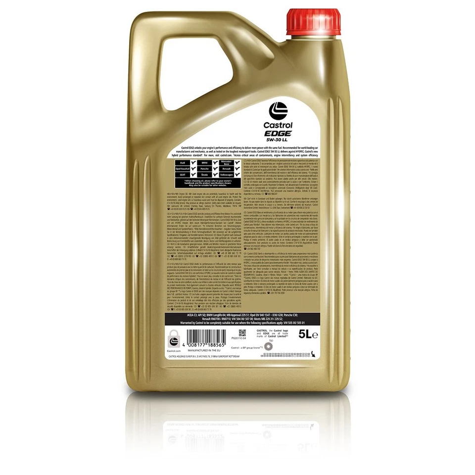 CASTROL 5 L EDGE 5W-30 LL MOTORÖL FÜR ACEA C3 API SQ BMW MB OPEL VW RENAULT - Bild 2 von 4