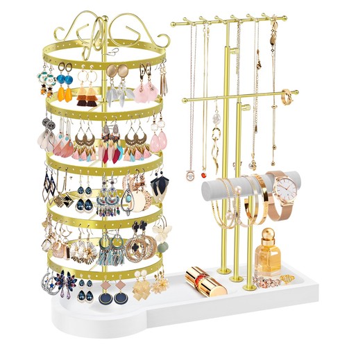 Jewelry Earring Organizer Multi-Functional Display Stand (Gold)