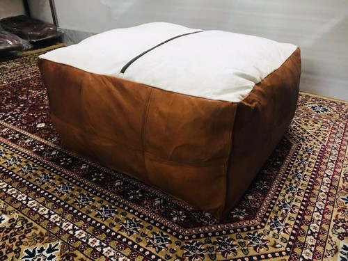 Leder Ottomane Fußhocker Neu Pouffe Boho Ungefüllt Original 30" Braun Marokkanisch - Bild 9 von 13