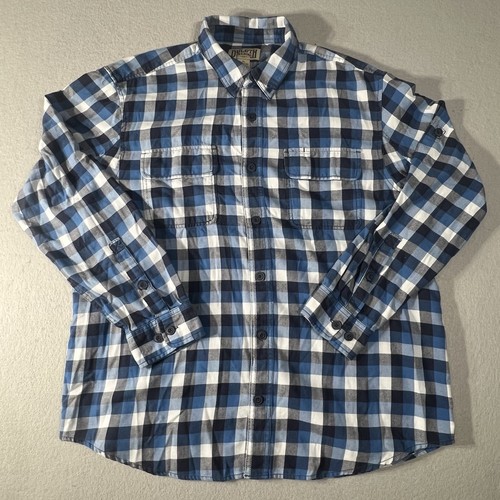 Duluth Trading Camicia Flanella Uomo X-Large Blu Plaid Vestibilità Relaxed Manica Lunga - Foto 2 di 13