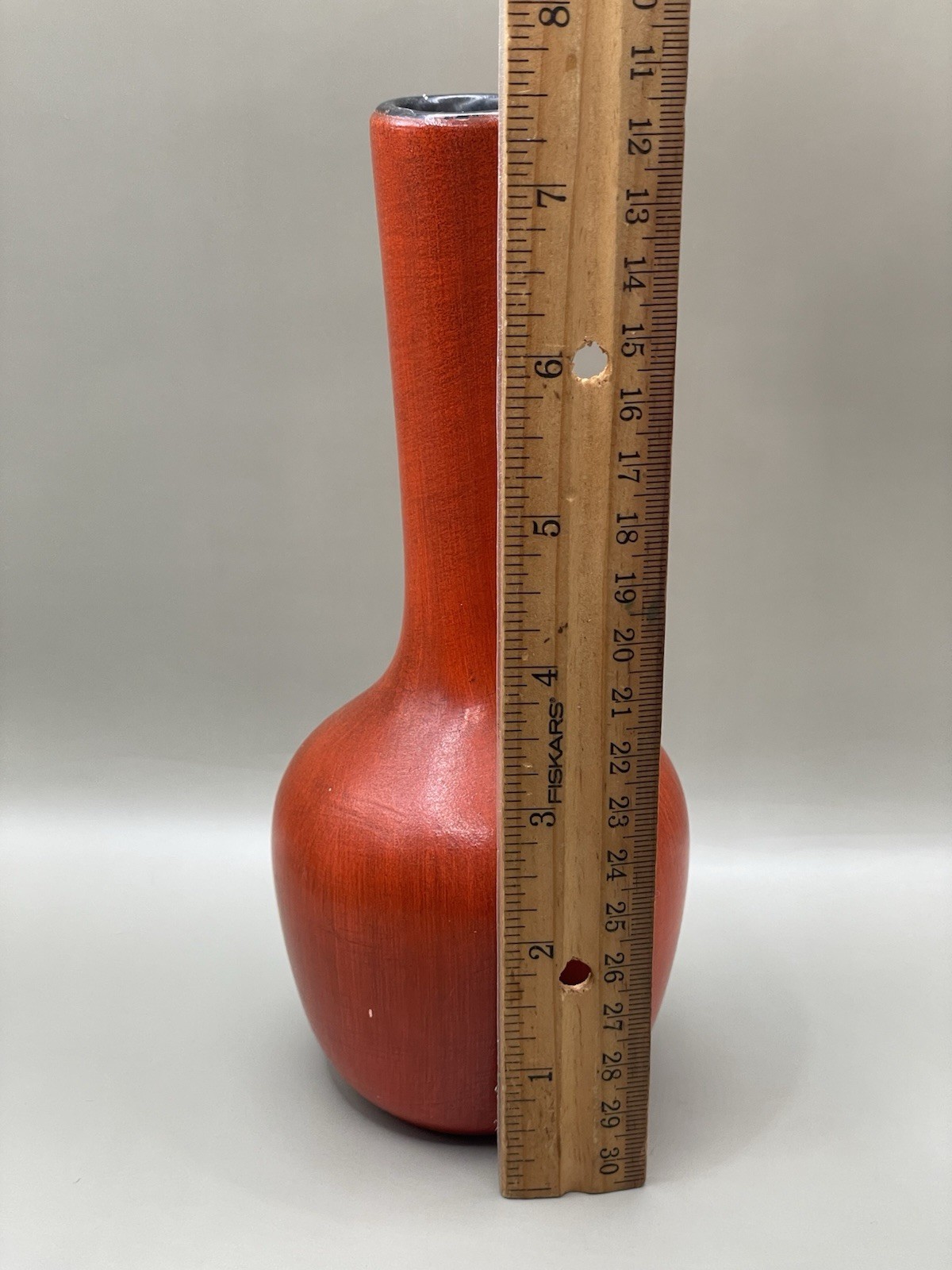 Vintage MCM Signed Royal Haeger Onion 7.5” Red Vase Long Neck READ